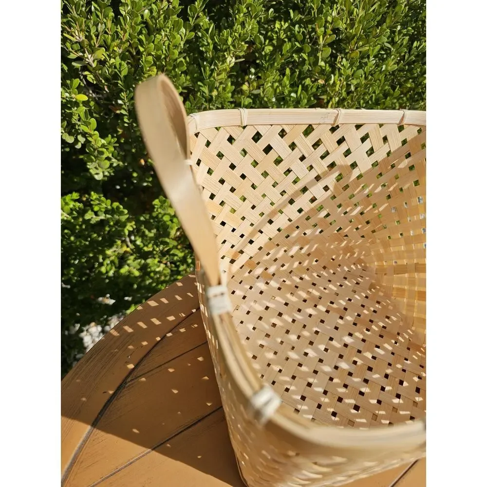 Vintage Woven Bamboo Basket with Handles